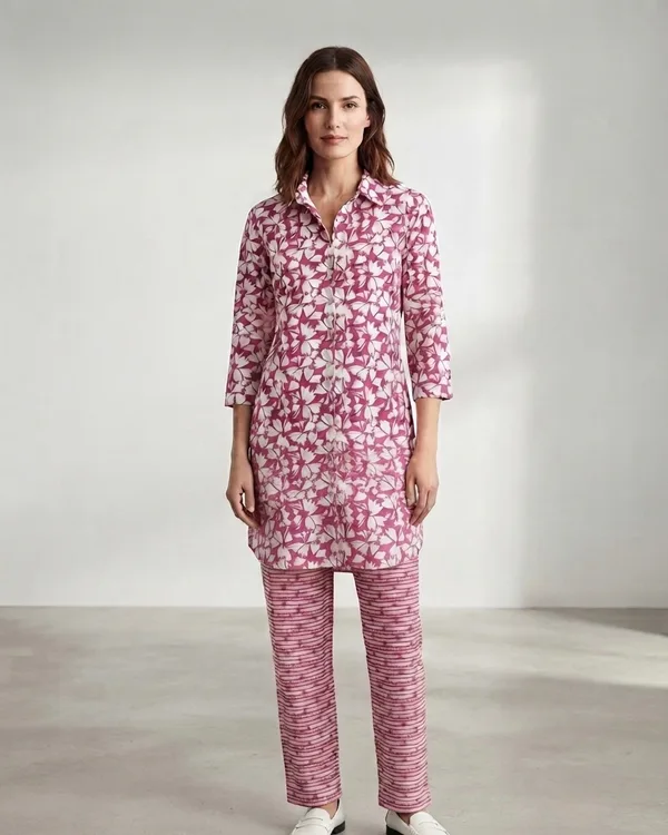 PINK FLORAL ELEGANT PATTERN CORDSET FOR WOMEN
