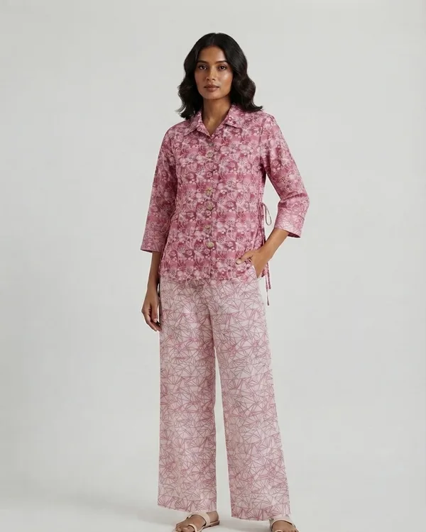 FABULOUS LEAF FLORAL DARKPINK  PATTERN CORD SET FOR WOMEN